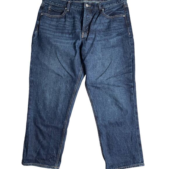 Old Navy High Rise Slouchy Straight Dark Wash Denim CAPRI Jeans - Size 14 EXC - Picture 1 of 10